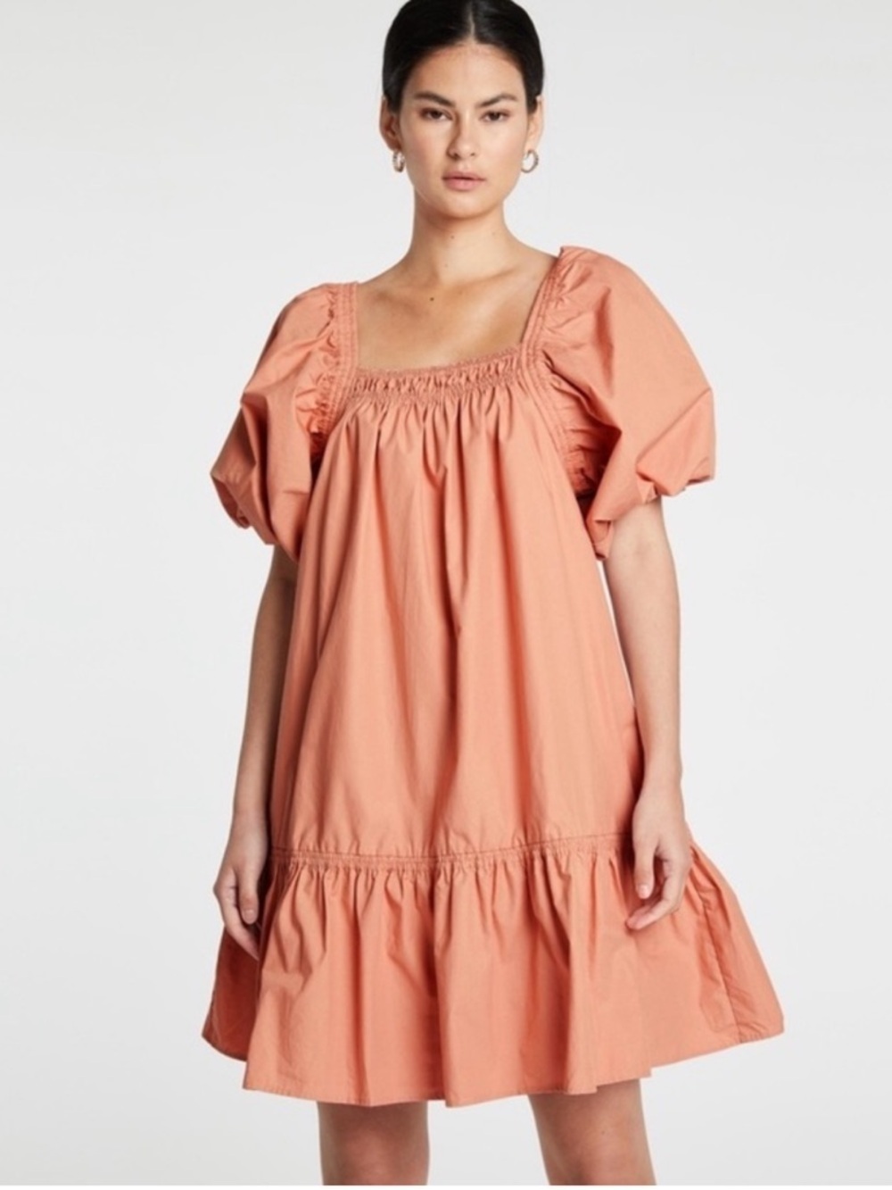 Anthropologie Magali Pascal Stella Puff Sleeve boho  Tunic Dress in Peach size S